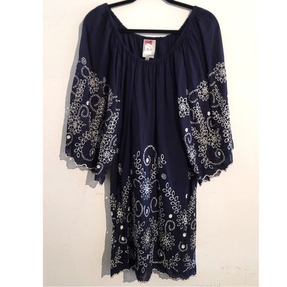 Yoana Baraschi Cotton Eyelet Floral Embroidered Dress Blue White XS - Picture 1 of 8